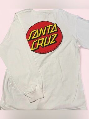 Santa Cruz White Tee with Black Logo Tag